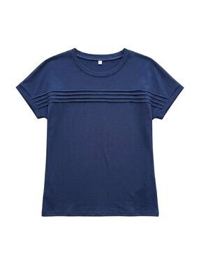 NWOT | Dusty Blue Horizontal Pleated Chest Detail Short Sleeve Tee Top | Large